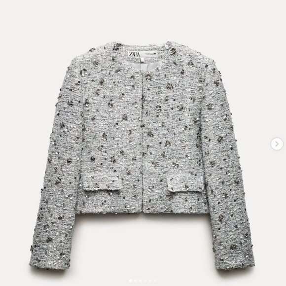 Zara ZW Collection Sequin Jacket Silver L NEW SS24 2885/152 - Picture 2 of 12